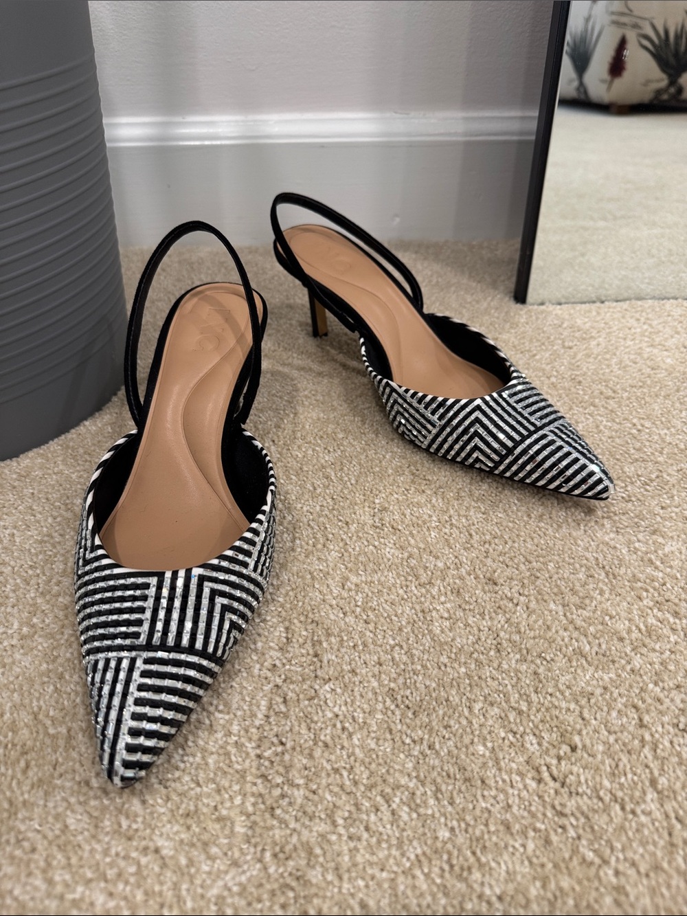 INC International Concepts Black & White Geometric Slingback Pointed Heels